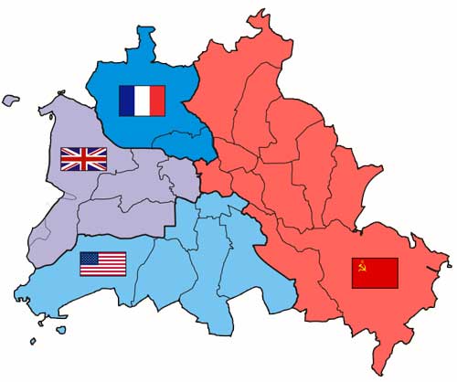 Карта Берлина, зоны оккупации Берлина